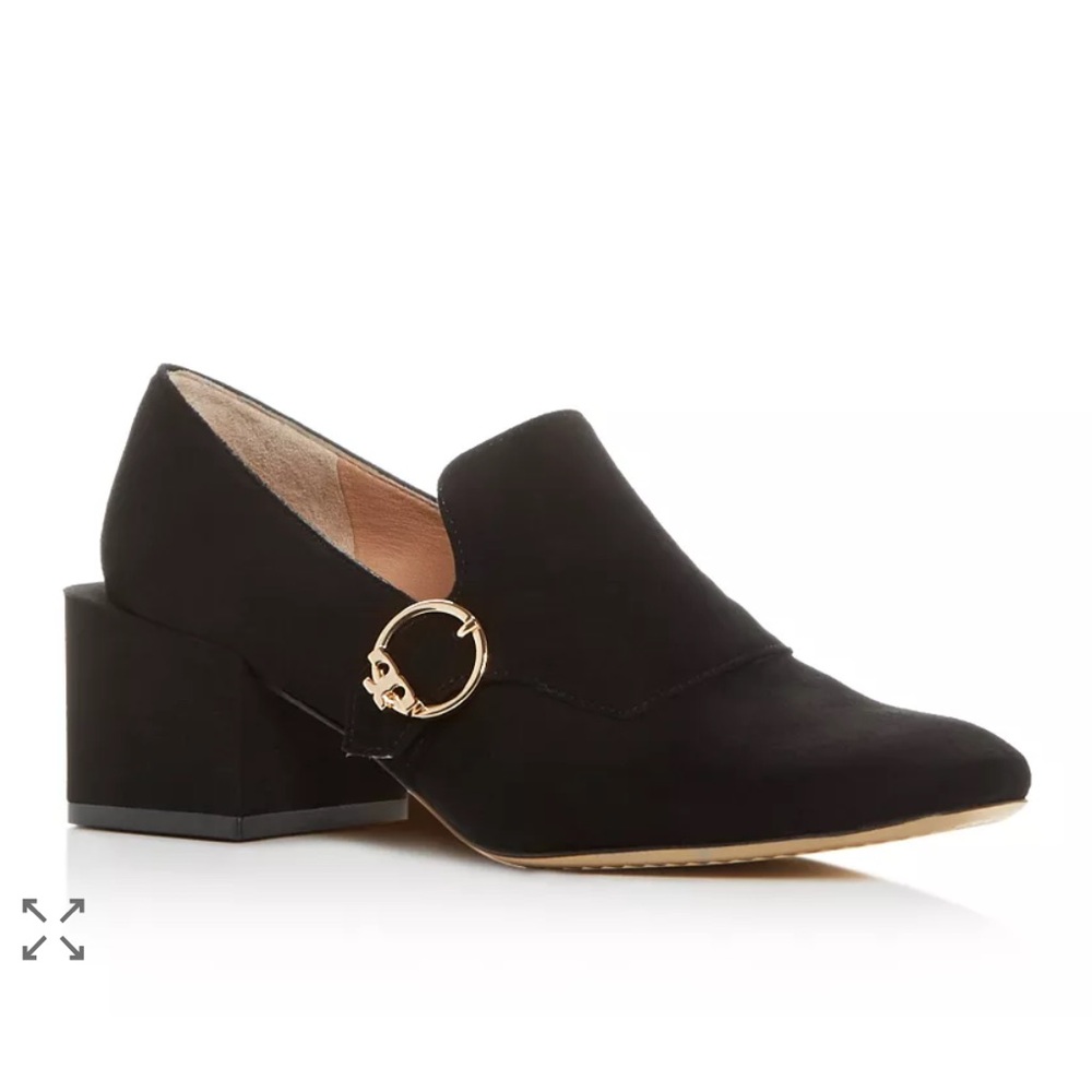 Tory Burch 10.5 Tess Suede Block Heel Black Leather Loafers Pumps